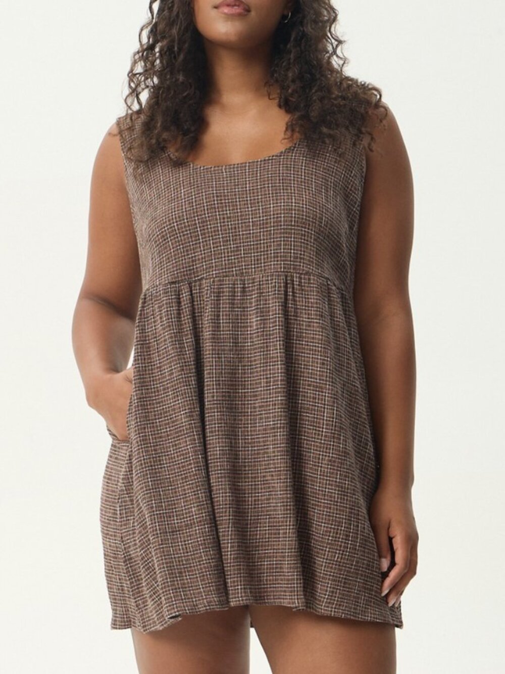 Afends Jesse Seersucker Mini Dress - Coffee - Size XL